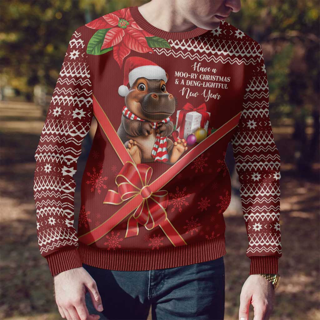 Funny Moo Deng Christmas Ugly Christmas Sweater - Wonder Print Shop