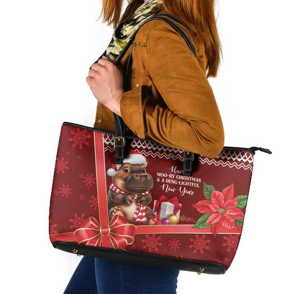 Funny Moo Deng Christmas Leather Tote Bag - Wonder Print Shop