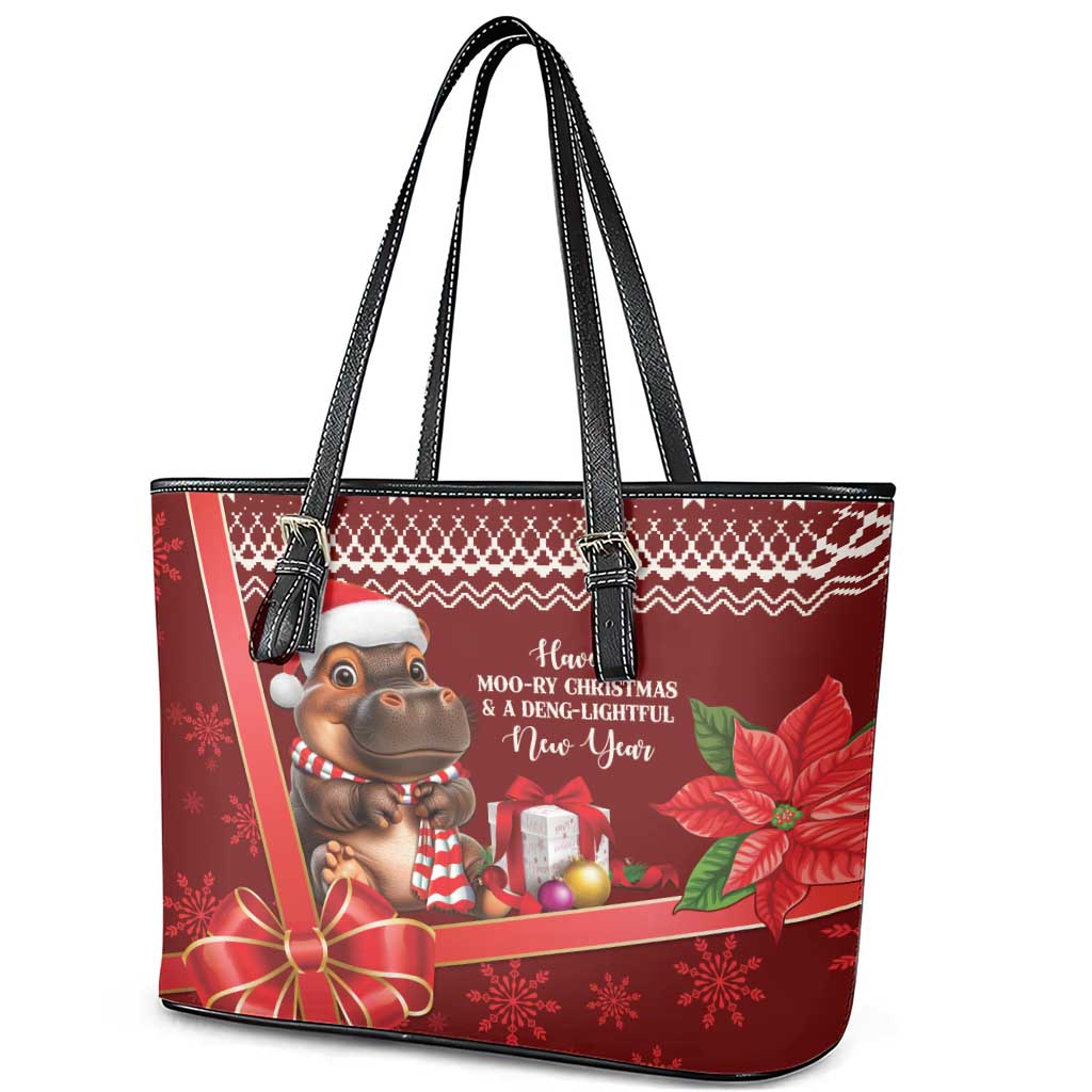 Funny Moo Deng Christmas Leather Tote Bag - Wonder Print Shop