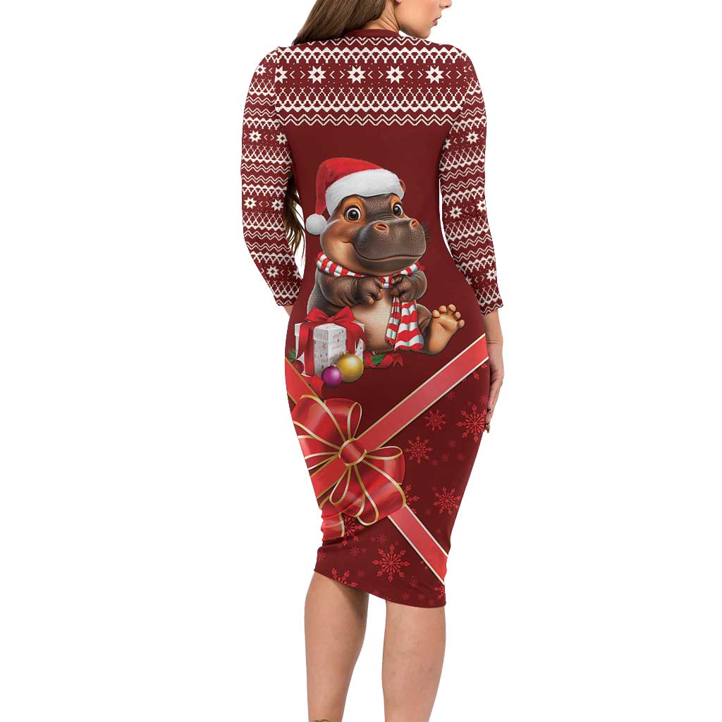 Funny Moo Deng Christmas Long Sleeve Bodycon Dress - Wonder Print Shop