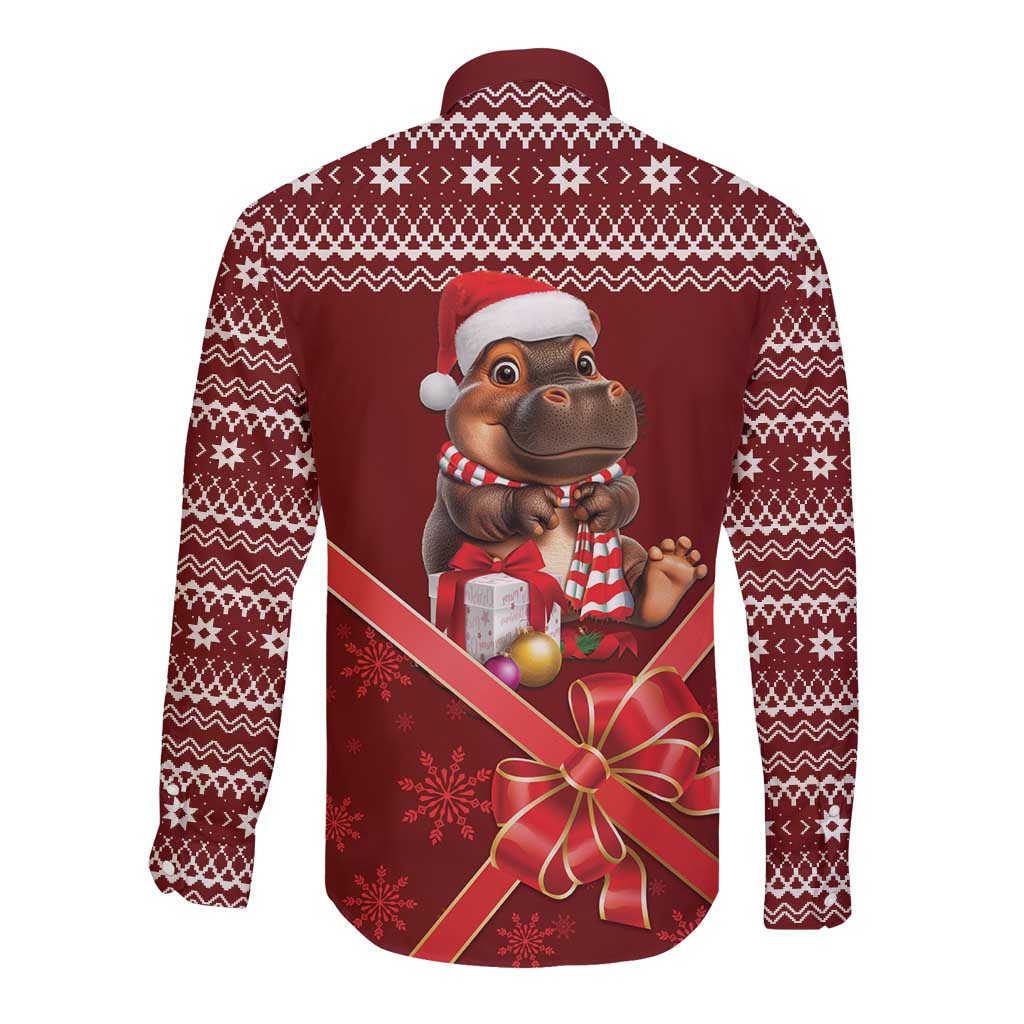 Funny Moo Deng Christmas Long Sleeve Button Shirt - Wonder Print Shop