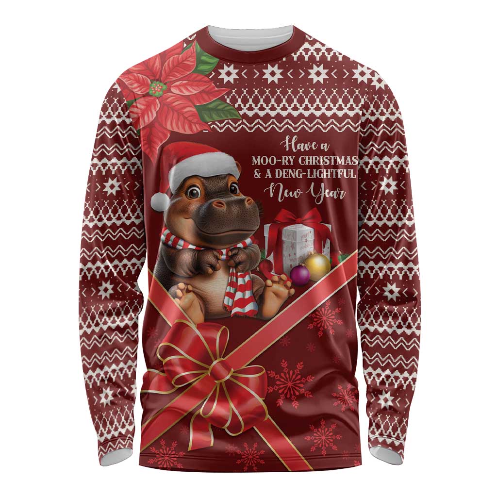 Funny Moo Deng Christmas Long Sleeve Shirt - Wonder Print Shop