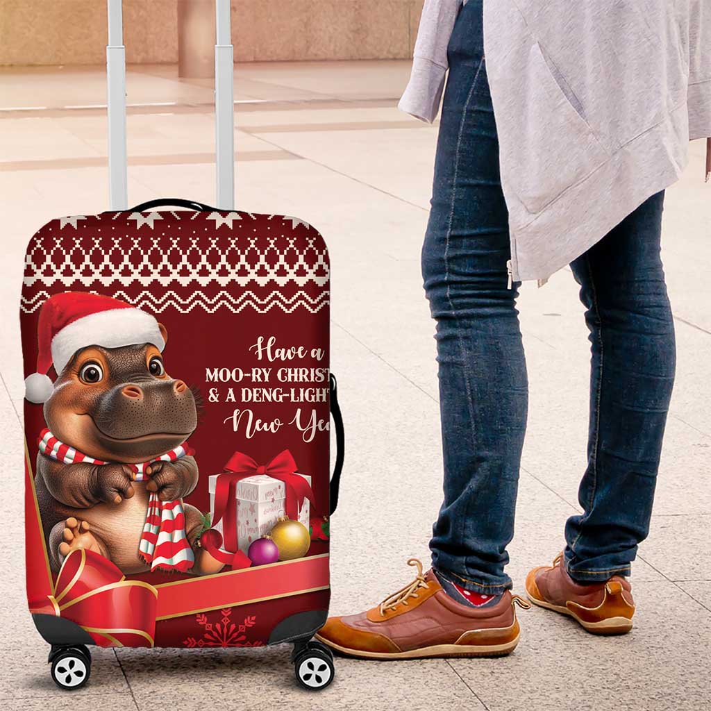 Funny Moo Deng Christmas Luggage Cover - Wonder Print Shop