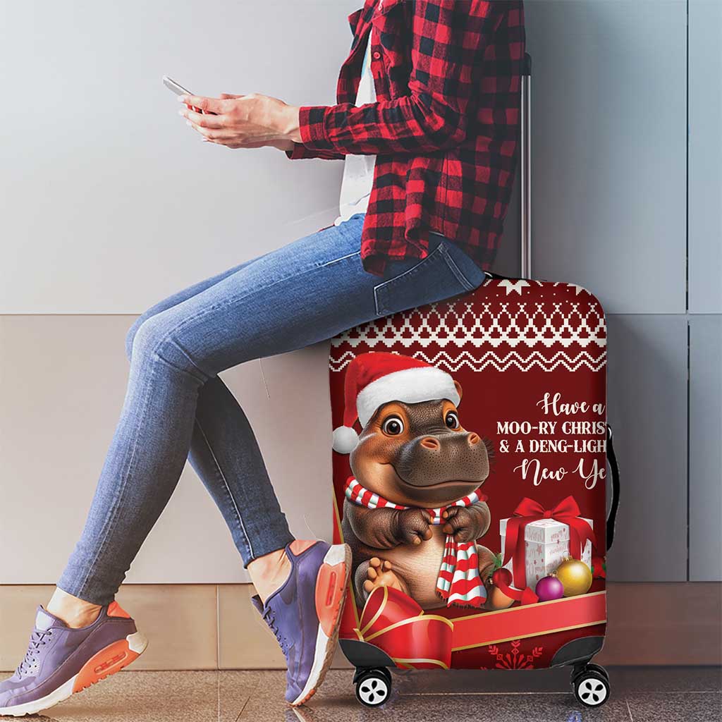 Funny Moo Deng Christmas Luggage Cover - Wonder Print Shop