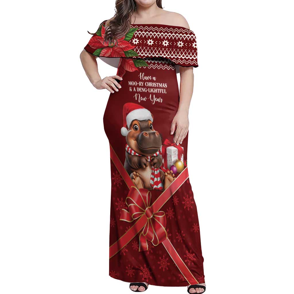 Funny Moo Deng Christmas Off Shoulder Maxi Dress - Wonder Print Shop