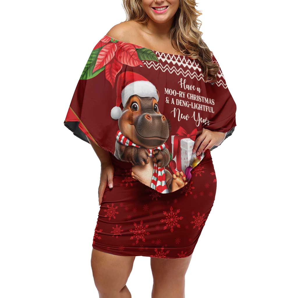 Funny Moo Deng Christmas Off Shoulder Short Dress - Wonder Print Shop