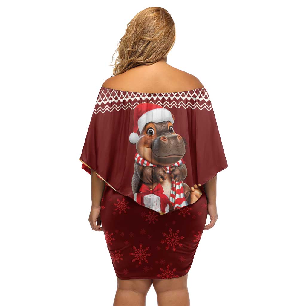 Funny Moo Deng Christmas Off Shoulder Short Dress - Wonder Print Shop