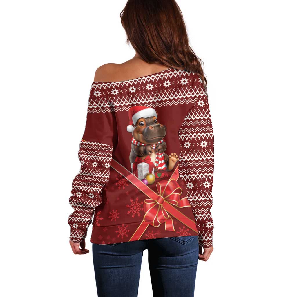 Funny Moo Deng Christmas Off Shoulder Sweater - Wonder Print Shop