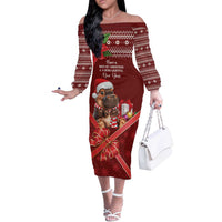 Funny Moo Deng Christmas Off The Shoulder Long Sleeve Dress - Wonder Print Shop