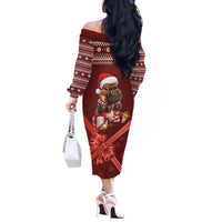 Funny Moo Deng Christmas Off The Shoulder Long Sleeve Dress - Wonder Print Shop