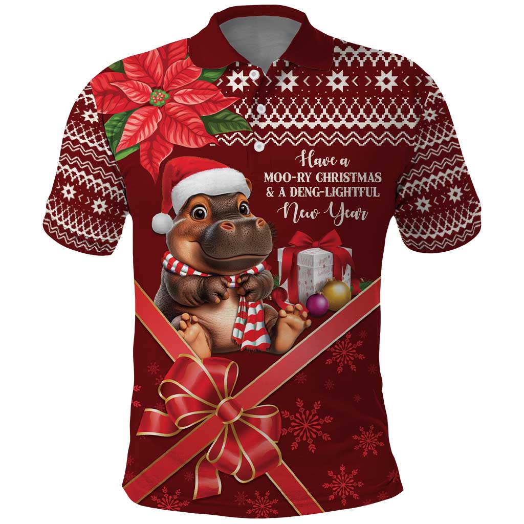 Funny Moo Deng Christmas Polo Shirt - Wonder Print Shop