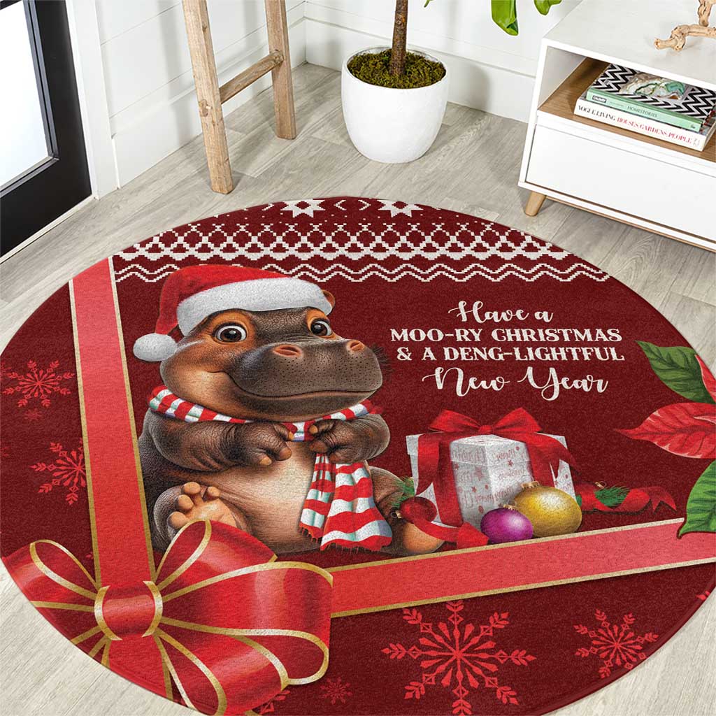 Funny Moo Deng Christmas Round Carpet