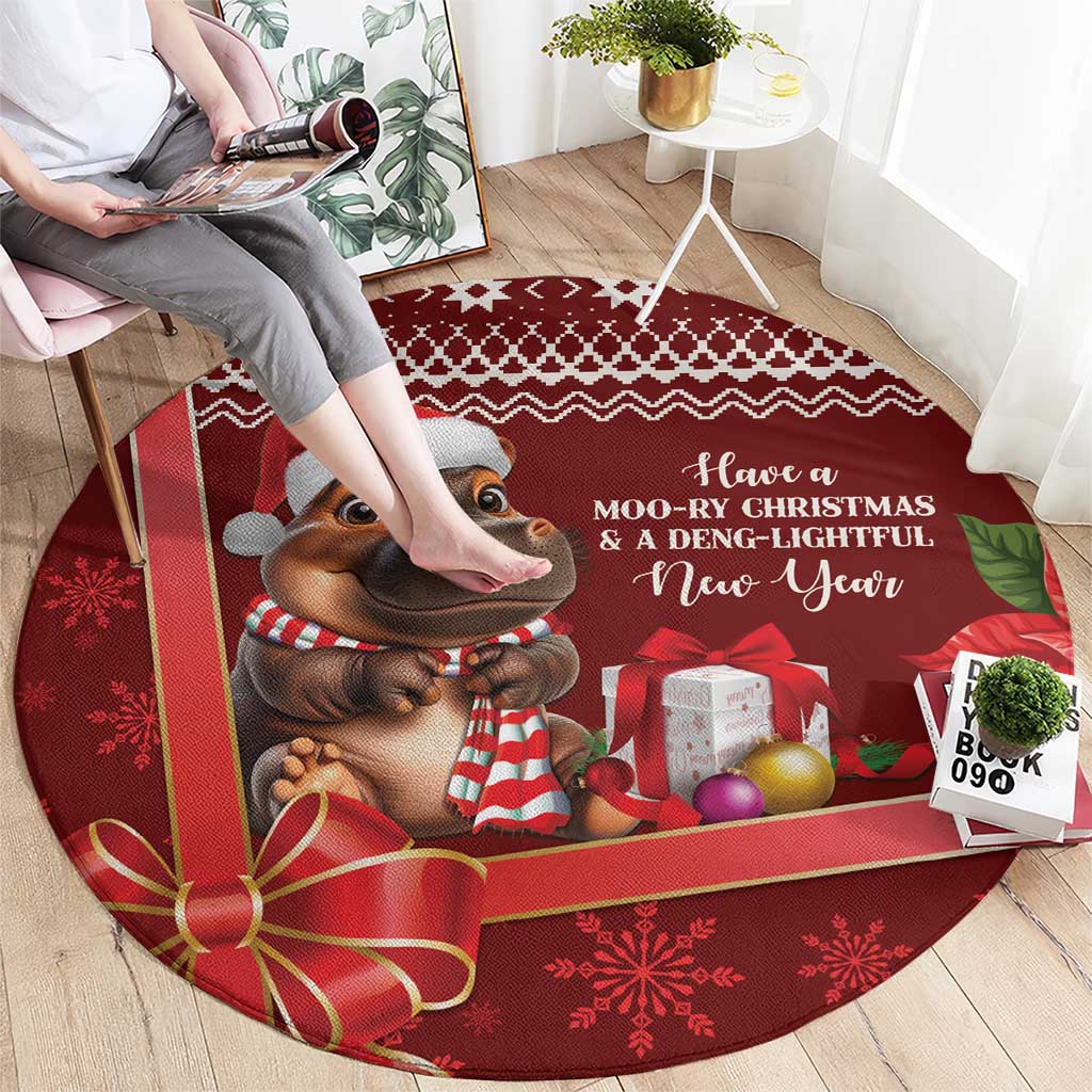 Funny Moo Deng Christmas Round Carpet