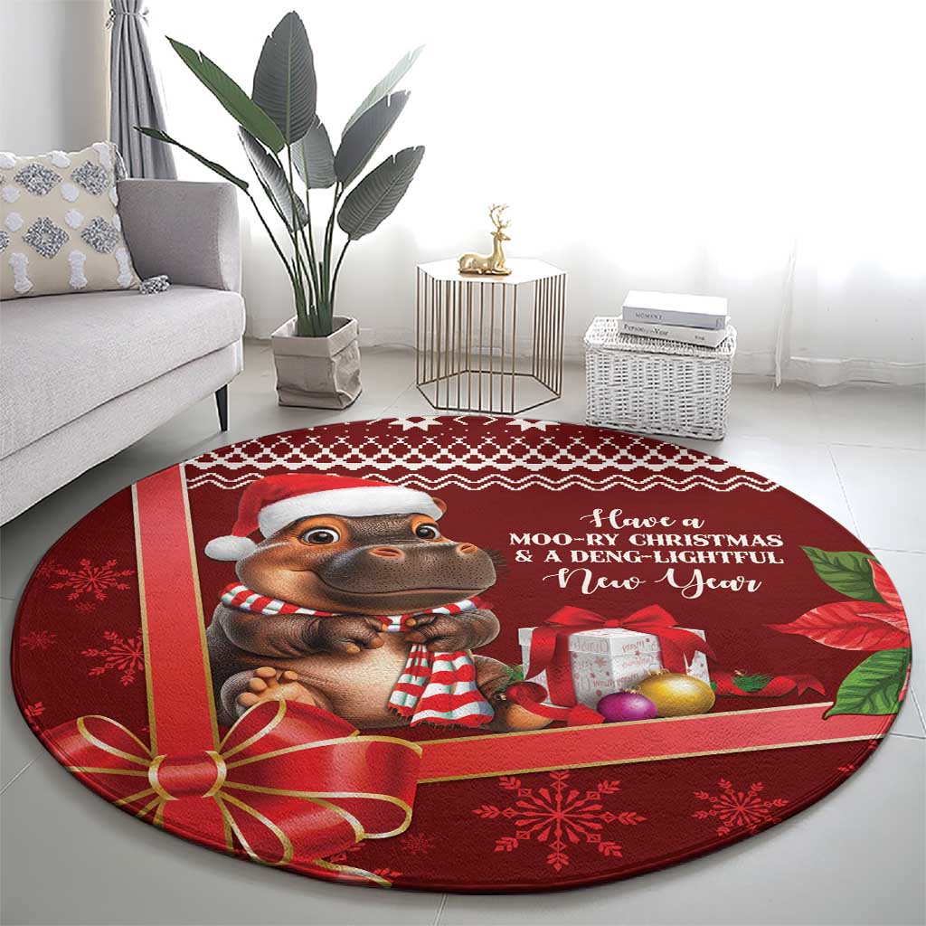 Funny Moo Deng Christmas Round Carpet