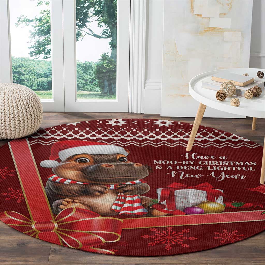 Funny Moo Deng Christmas Round Carpet