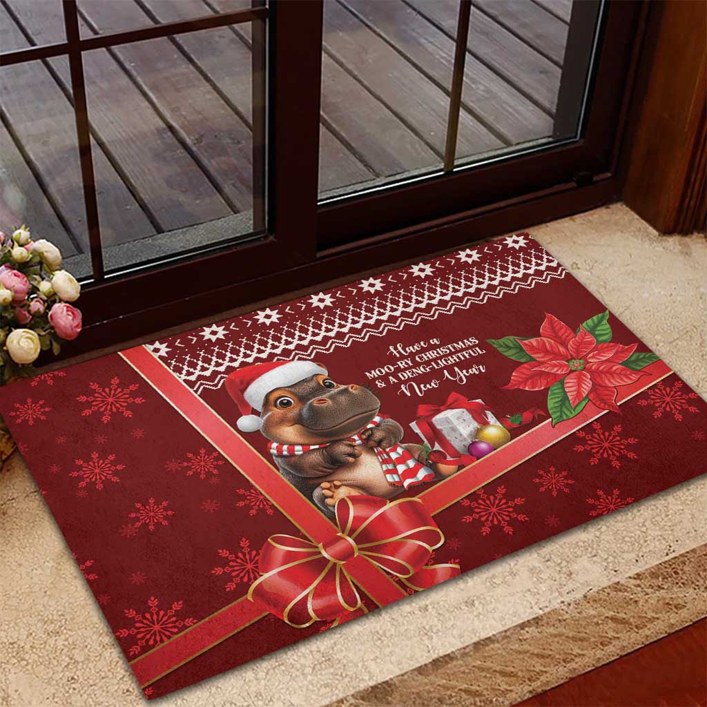 Funny Moo Deng Christmas Rubber Doormat - Wonder Print Shop