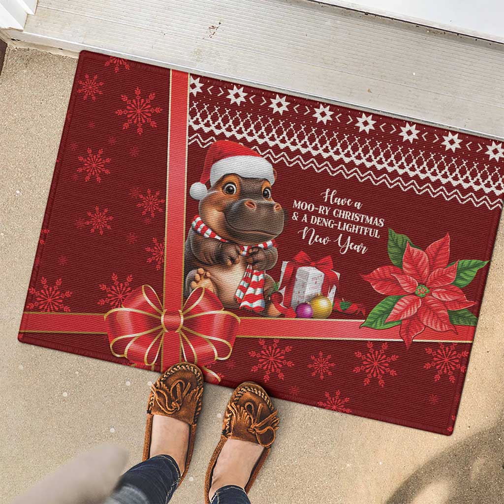 Funny Moo Deng Christmas Rubber Doormat - Wonder Print Shop