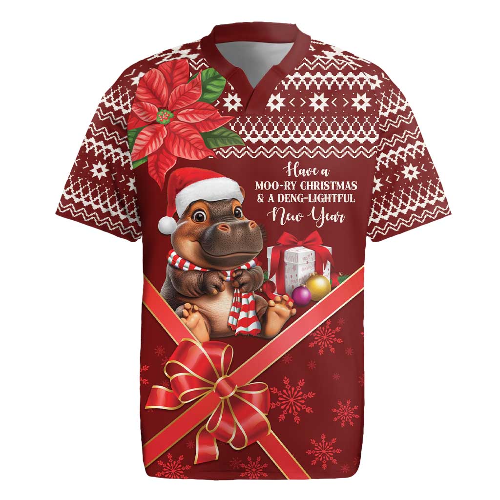 Funny Moo Deng Christmas Rugby Jersey - Wonder Print Shop