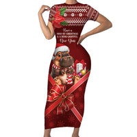 Funny Moo Deng Christmas Short Sleeve Bodycon Dress - Wonder Print Shop