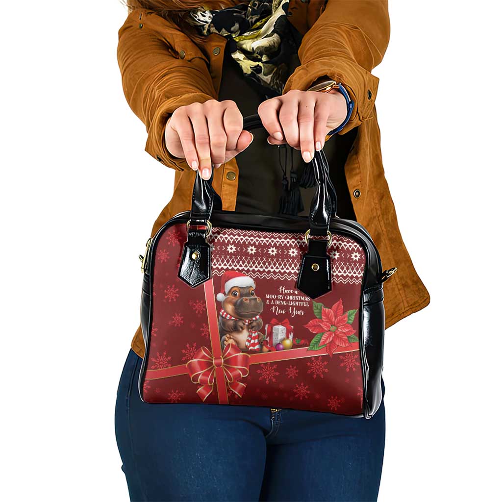 Funny Moo Deng Christmas Shoulder Handbag