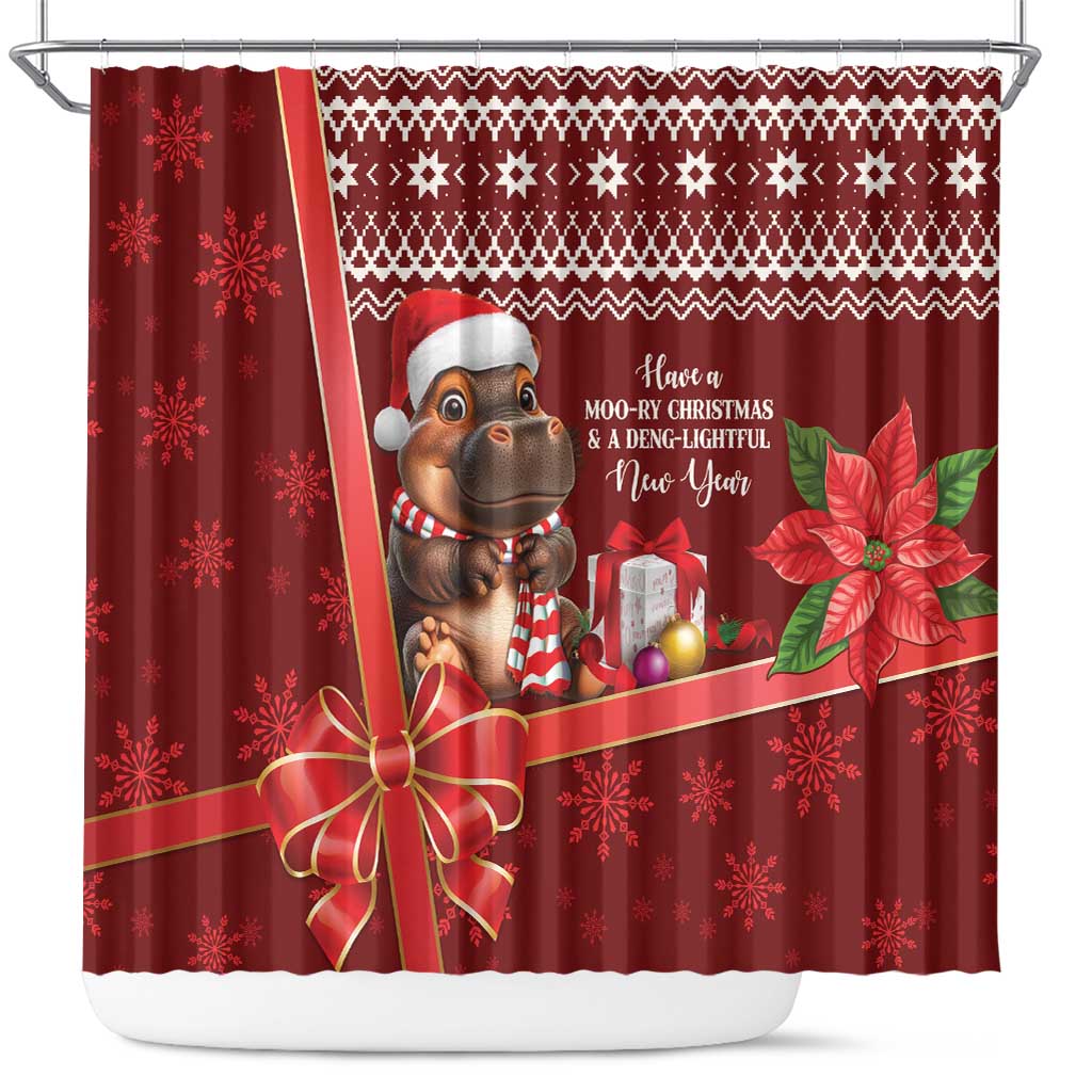 Funny Moo Deng Christmas Shower Curtain