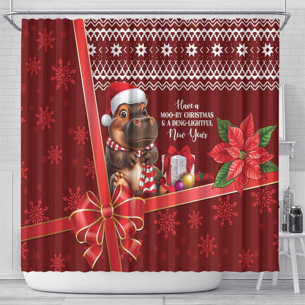 Funny Moo Deng Christmas Shower Curtain