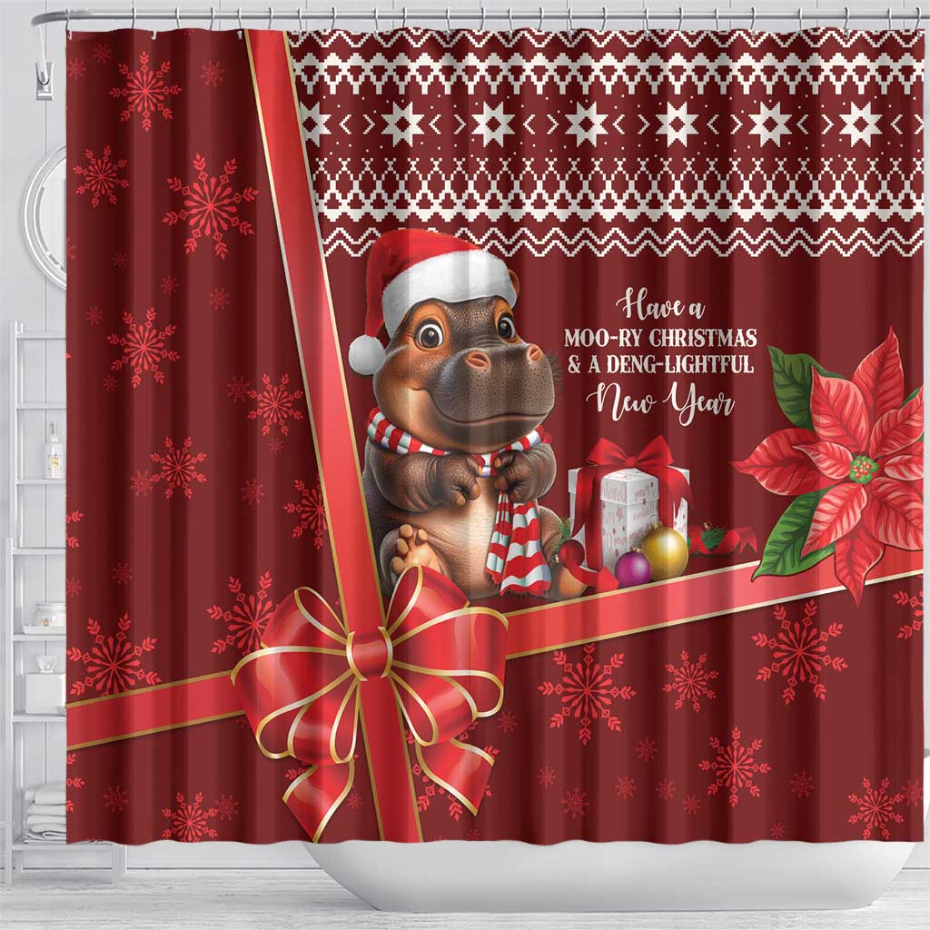Funny Moo Deng Christmas Shower Curtain
