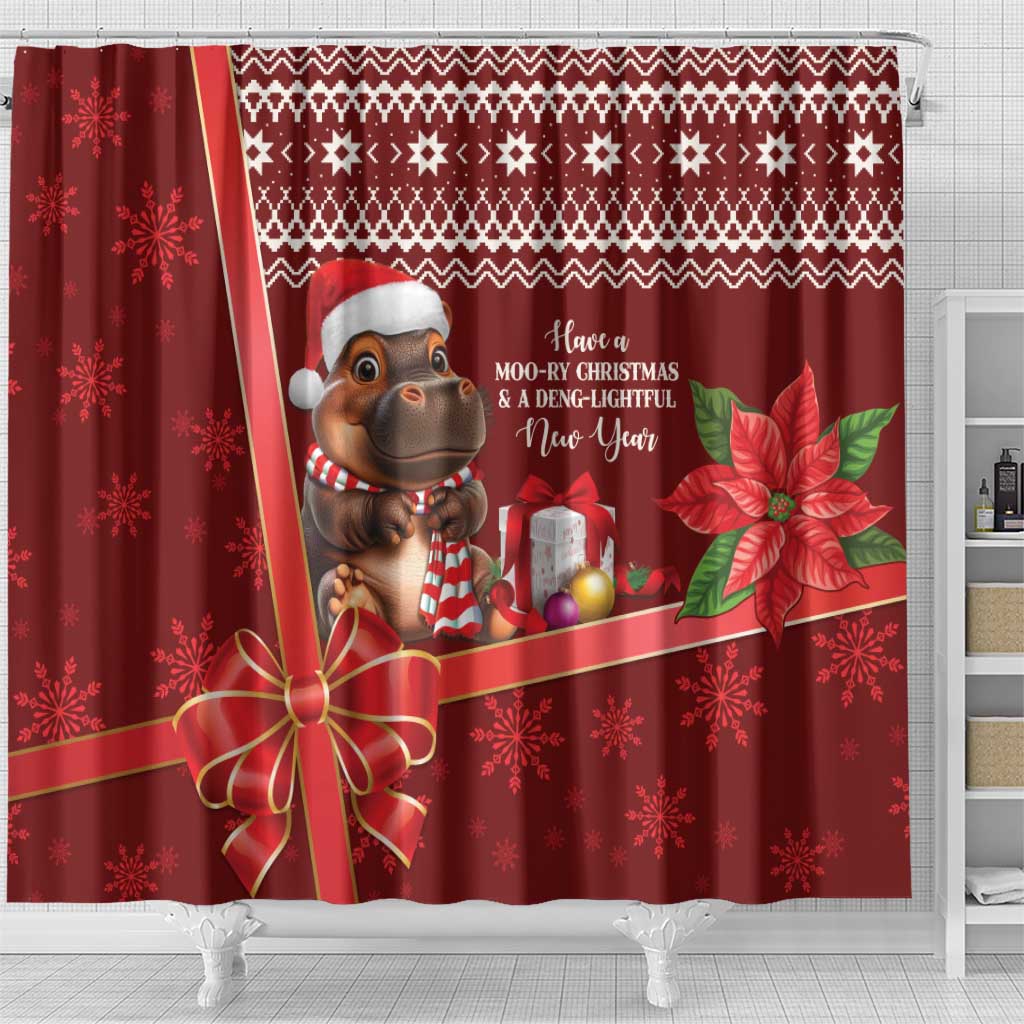 Funny Moo Deng Christmas Shower Curtain