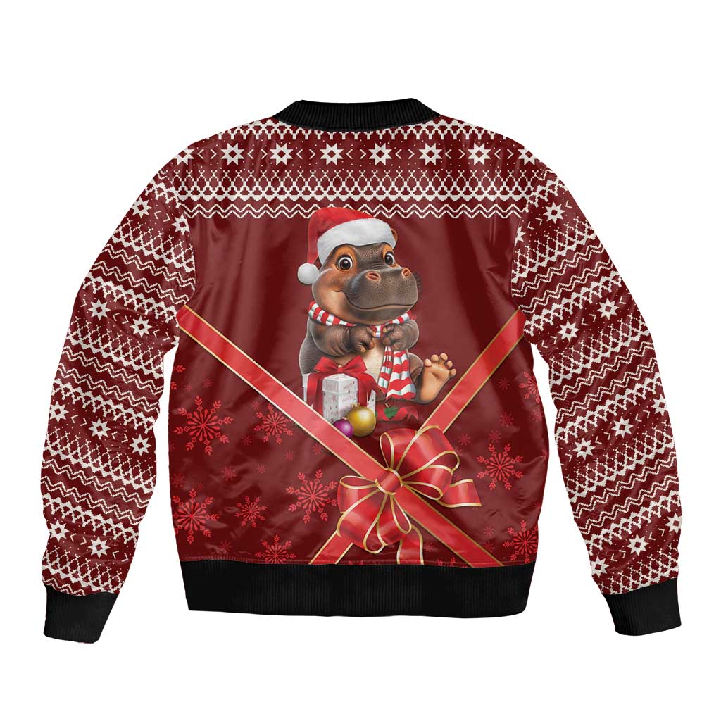 Funny Moo Deng Christmas Sleeve Zip Bomber Jacket - Wonder Print Shop