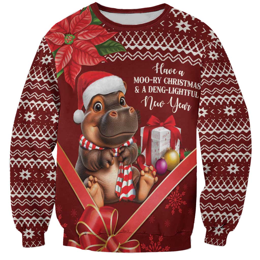 Funny Moo Deng Christmas Sweatshirt - Wonder Print Shop
