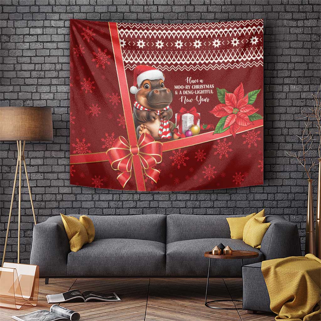 Funny Moo Deng Christmas Tapestry - Wonder Print Shop