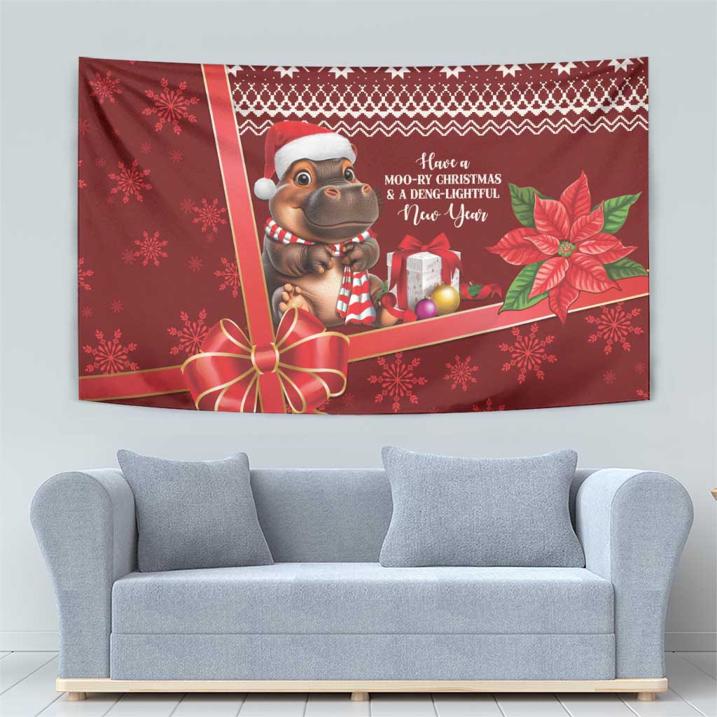 Funny Moo Deng Christmas Tapestry - Wonder Print Shop