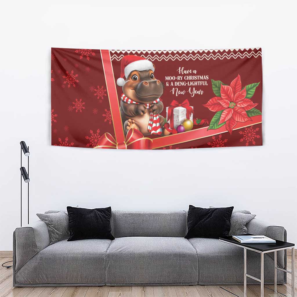 Funny Moo Deng Christmas Tapestry - Wonder Print Shop