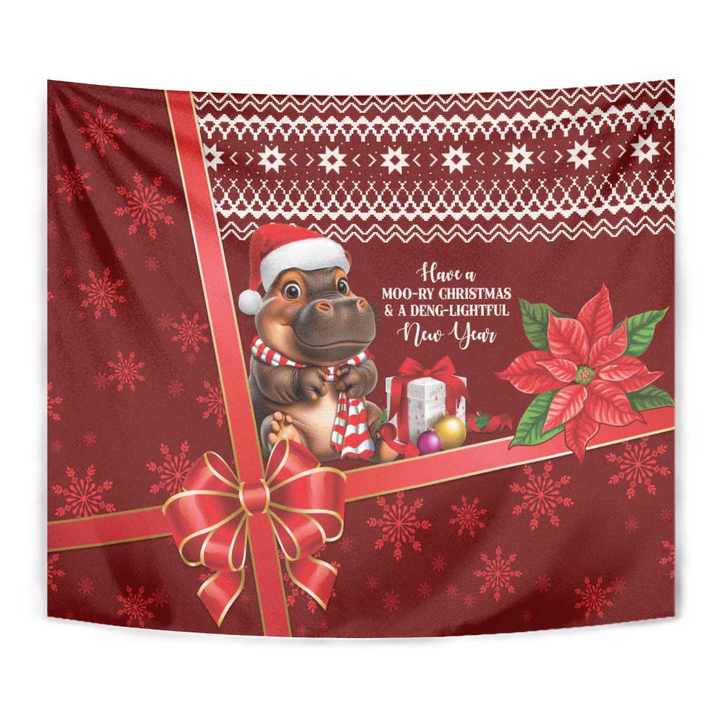 Funny Moo Deng Christmas Tapestry - Wonder Print Shop