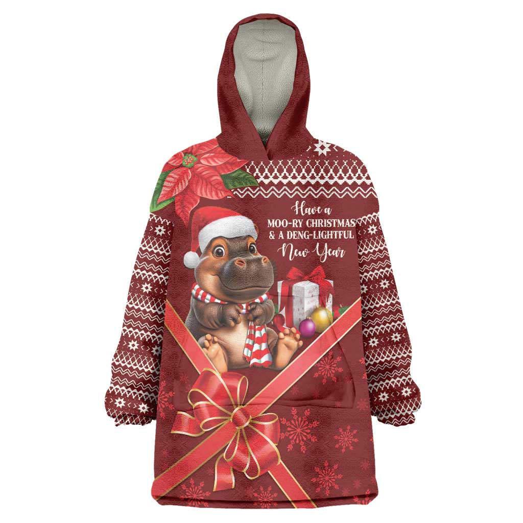 Funny Moo Deng Christmas Wearable Blanket Hoodie - Wonder Print Shop