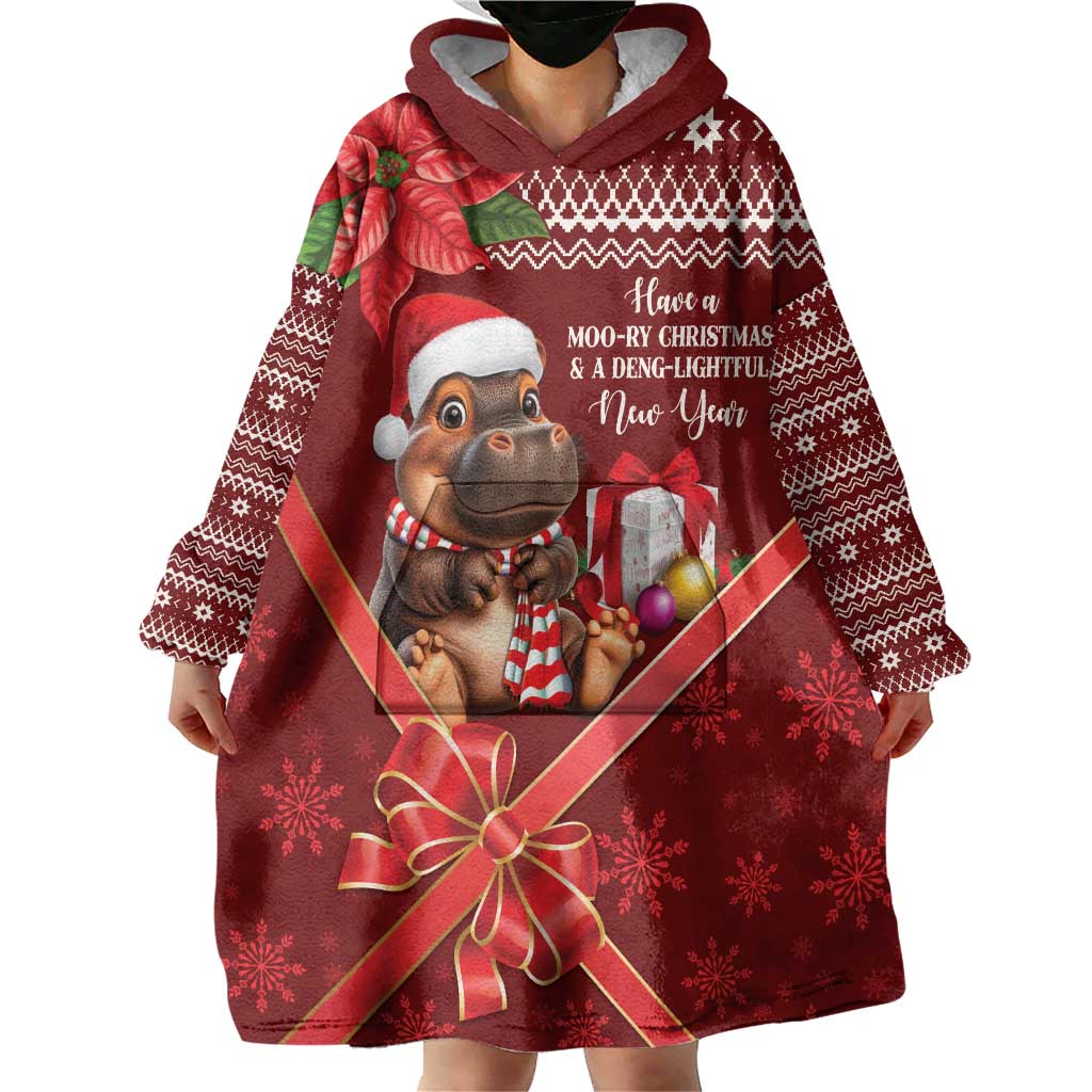Funny Moo Deng Christmas Wearable Blanket Hoodie - Wonder Print Shop