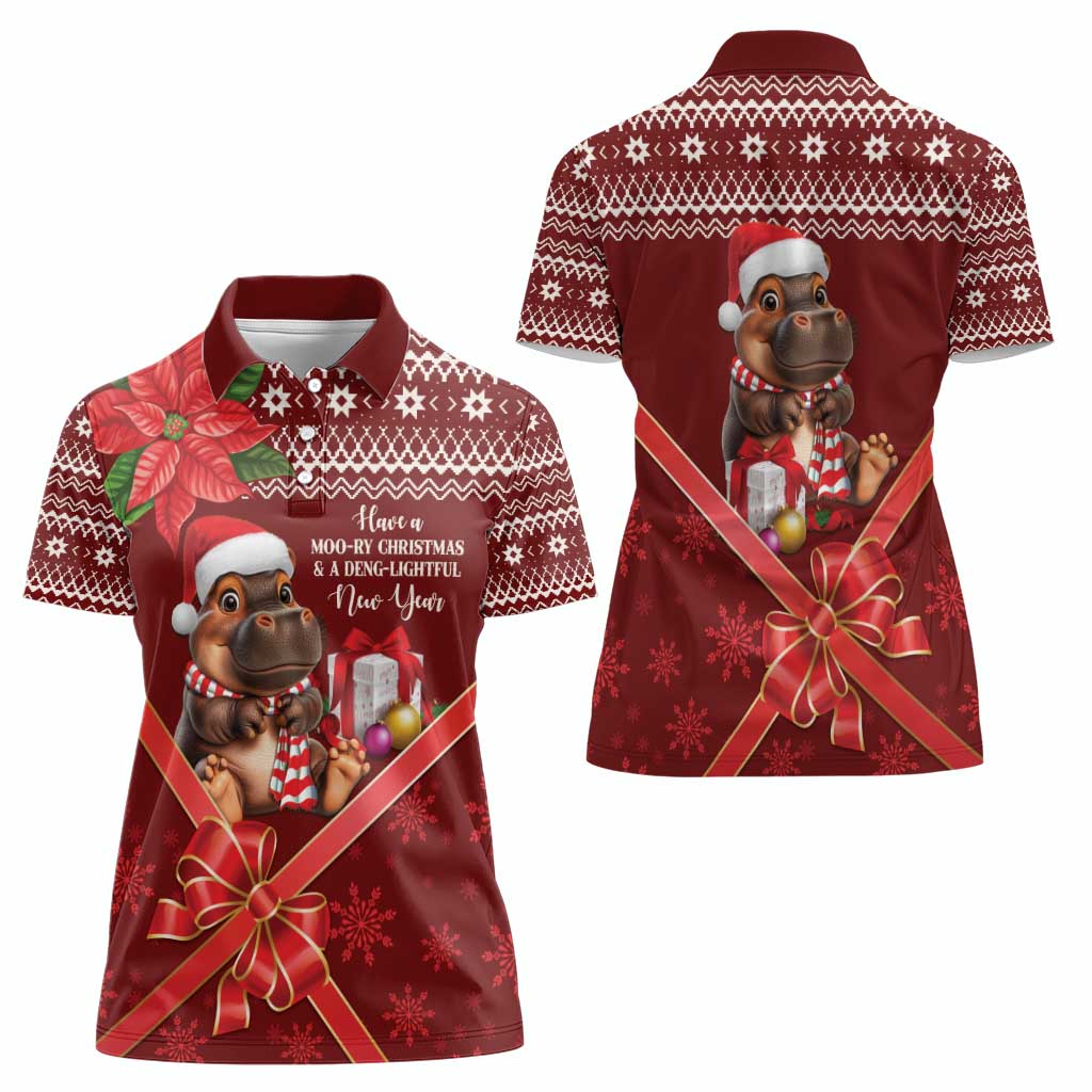 Funny Moo Deng Christmas Women Polo Shirt - Wonder Print Shop