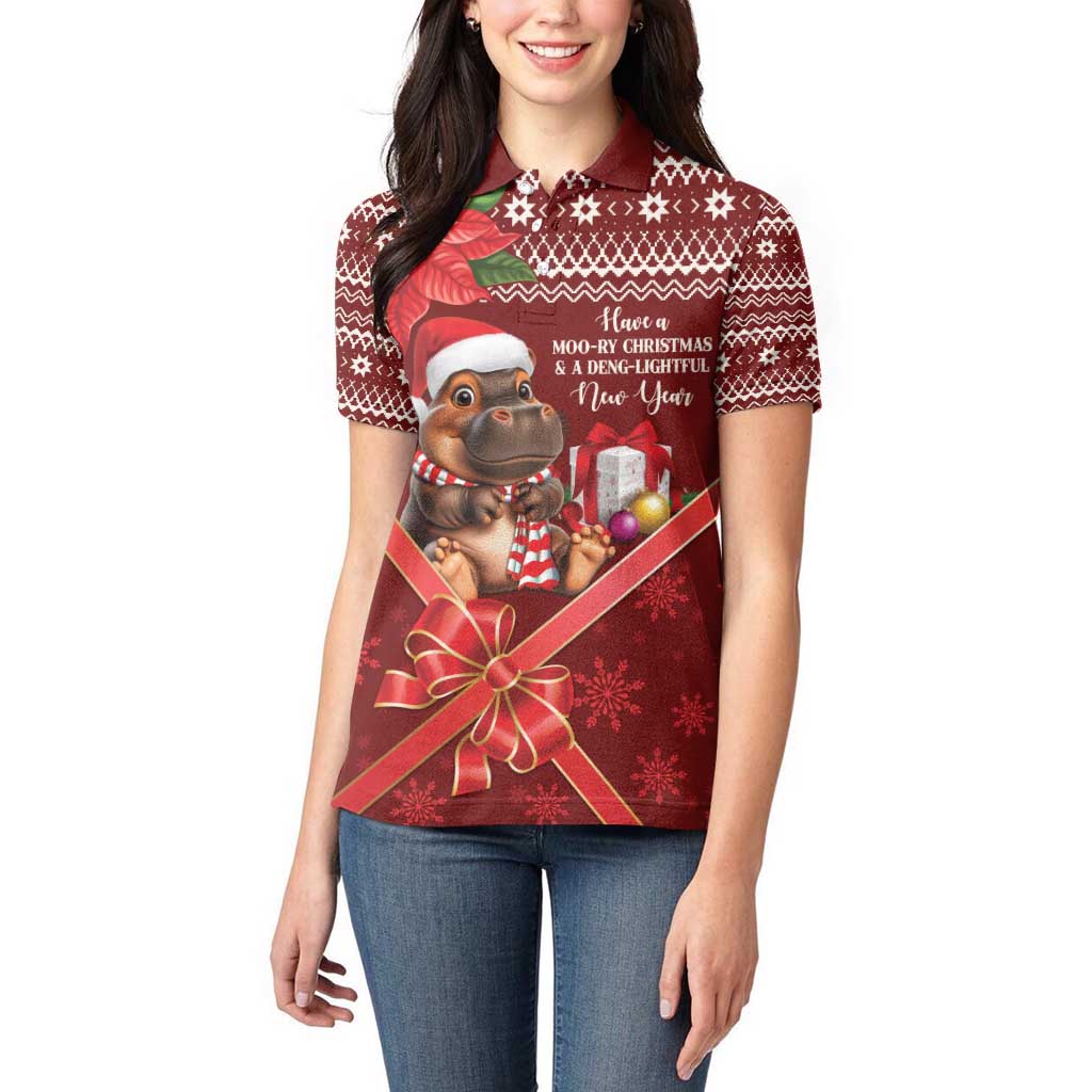 Funny Moo Deng Christmas Women Polo Shirt - Wonder Print Shop
