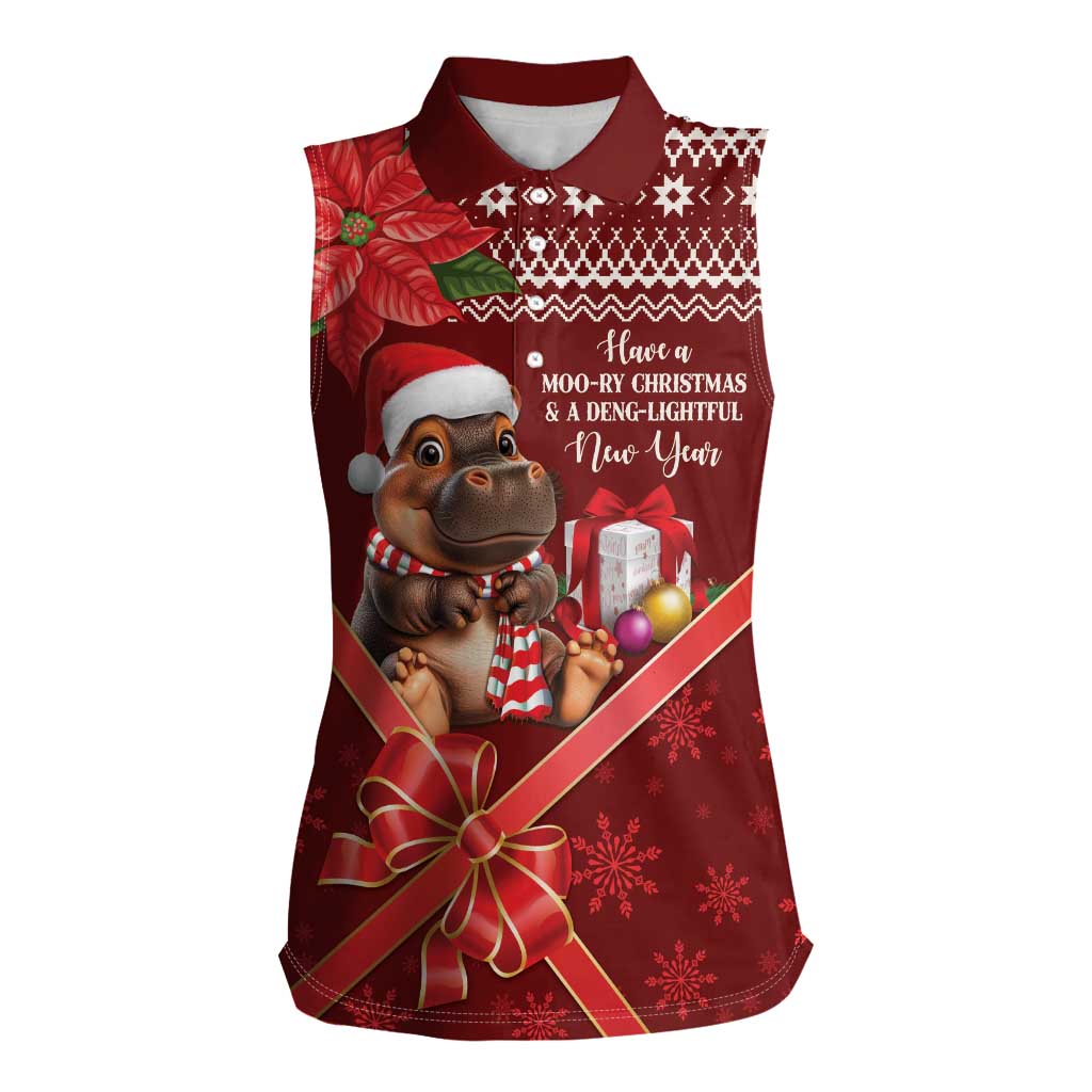 Funny Moo Deng Christmas Women Sleeveless Polo Shirt - Wonder Print Shop
