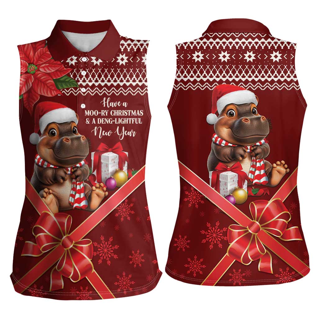Funny Moo Deng Christmas Women Sleeveless Polo Shirt - Wonder Print Shop