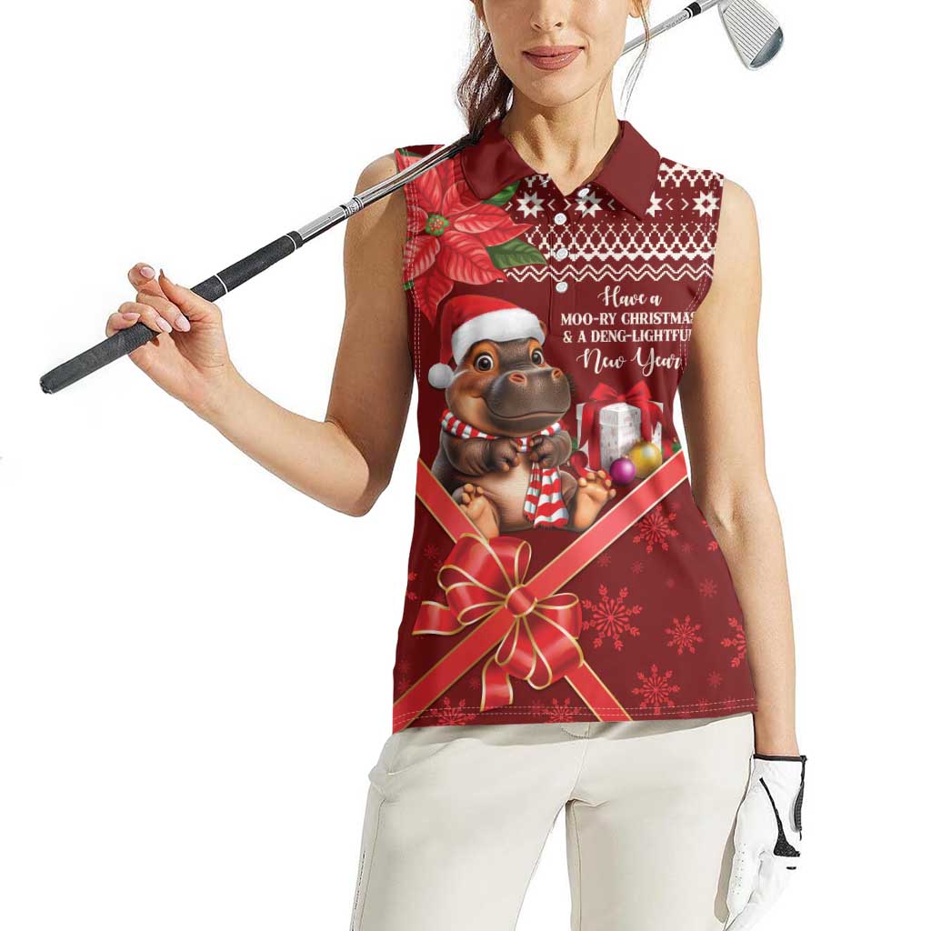 Funny Moo Deng Christmas Women Sleeveless Polo Shirt - Wonder Print Shop