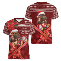 Funny Moo Deng Christmas Women V-Neck T-Shirt - Wonder Print Shop