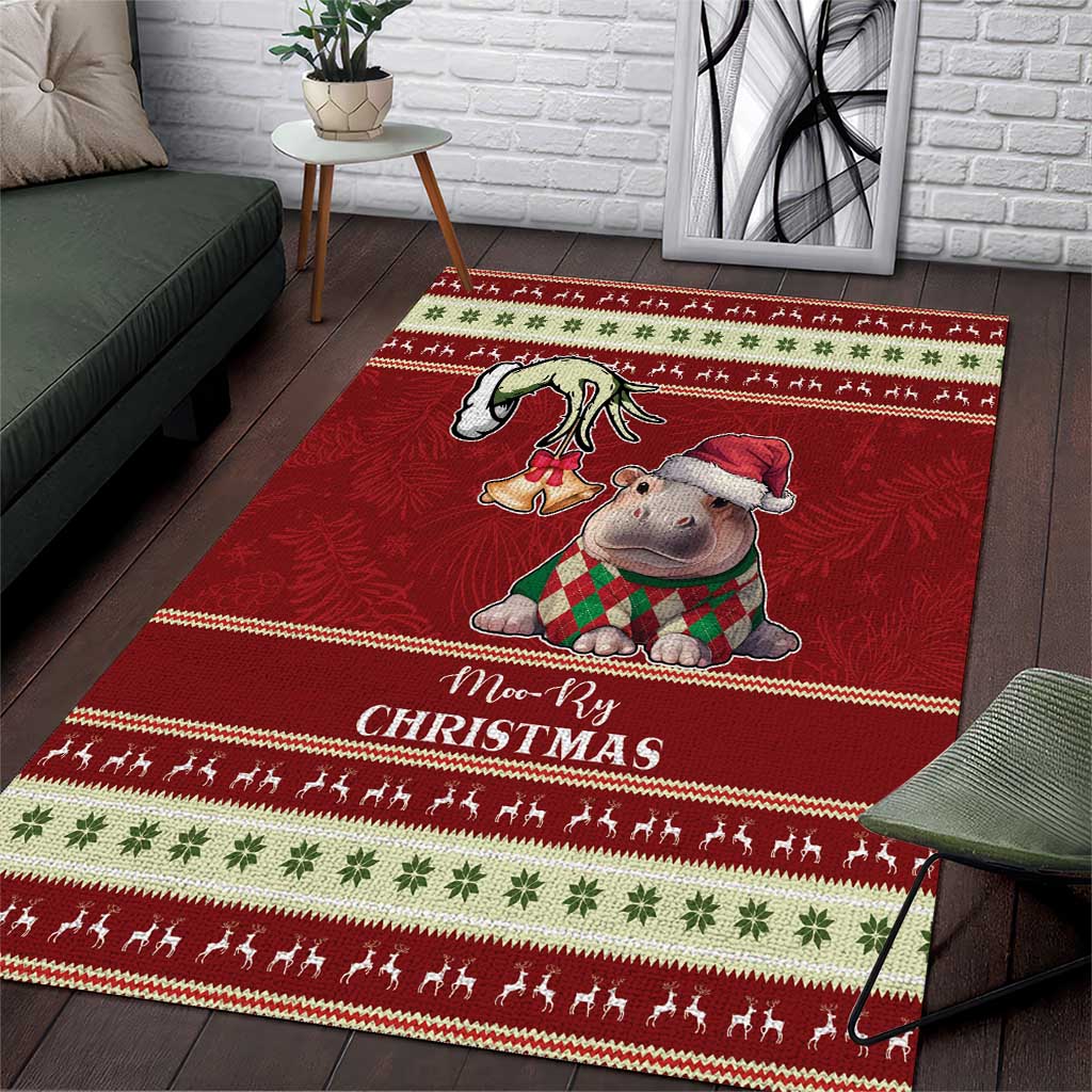 Moo Deng Moo-Ry Christmas Area Rug Santa Baby Pygmy Hippo LT9 - Wonder Print Shop