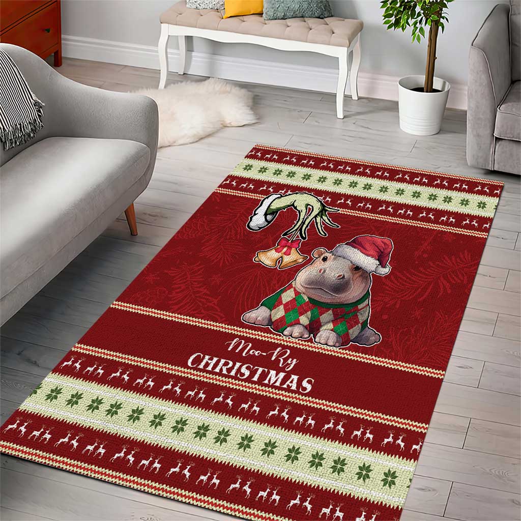 Moo Deng Moo-Ry Christmas Area Rug Santa Baby Pygmy Hippo LT9 - Wonder Print Shop