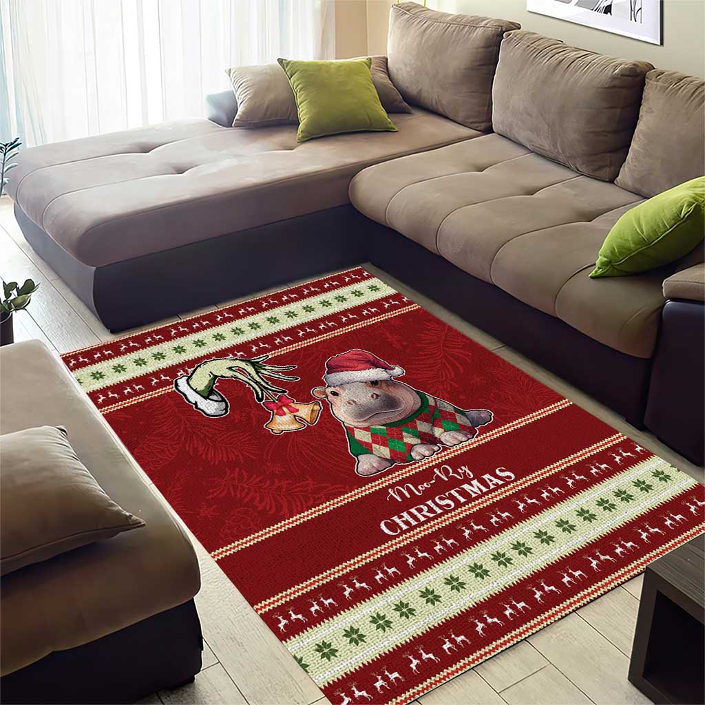 Moo Deng Moo-Ry Christmas Area Rug Santa Baby Pygmy Hippo LT9 - Wonder Print Shop
