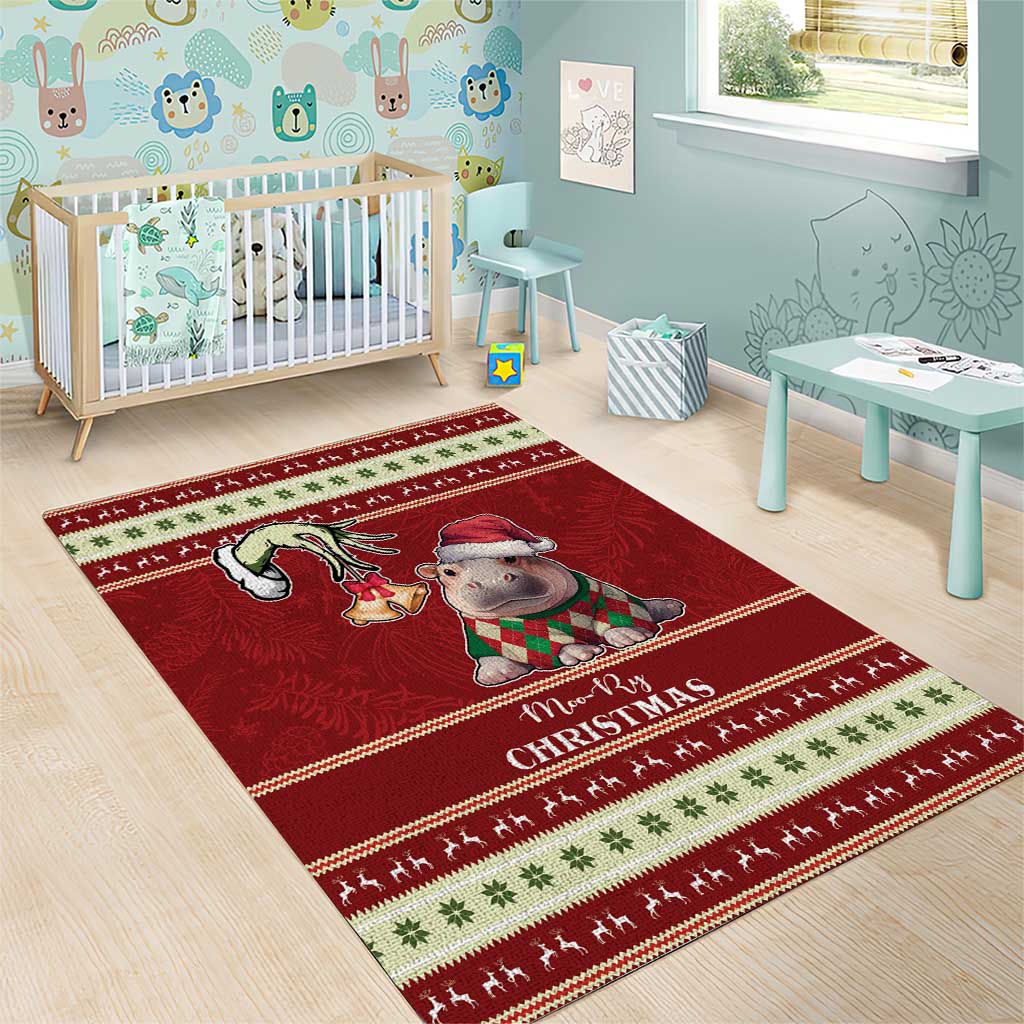 Moo Deng Moo-Ry Christmas Area Rug Santa Baby Pygmy Hippo LT9 - Wonder Print Shop