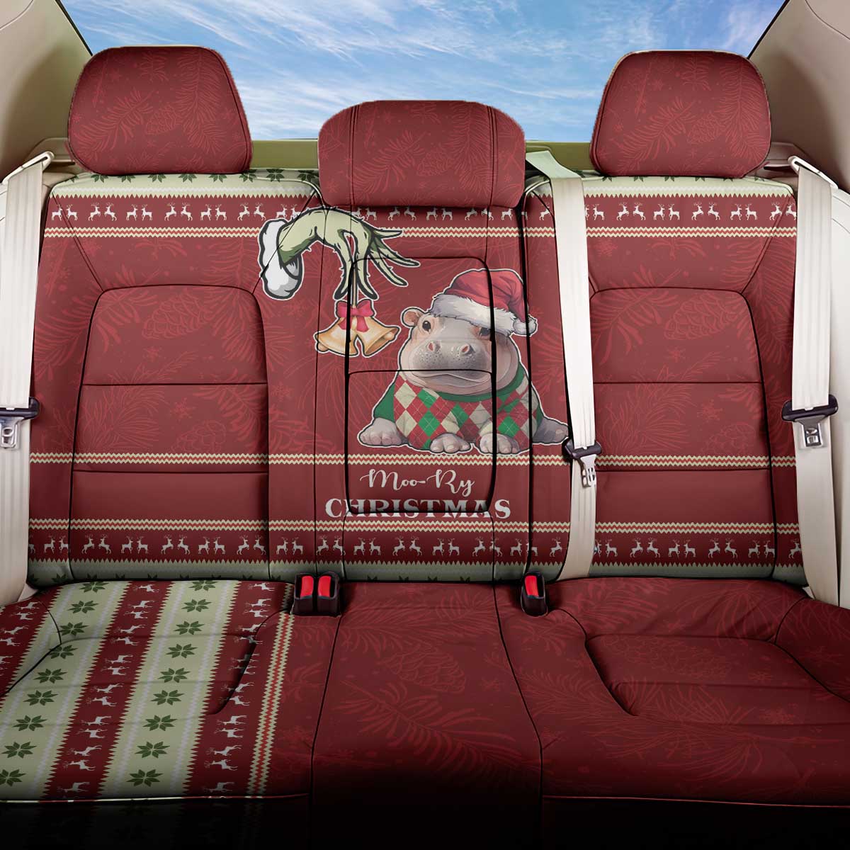 Moo Deng Moo-Ry Christmas Back Car Seat Cover Santa Baby Pygmy Hippo LT9 - Wonder Print Shop