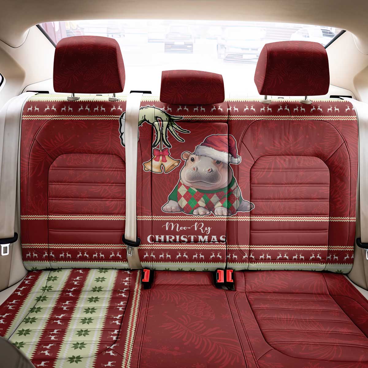 Moo Deng Moo-Ry Christmas Back Car Seat Cover Santa Baby Pygmy Hippo LT9 - Wonder Print Shop
