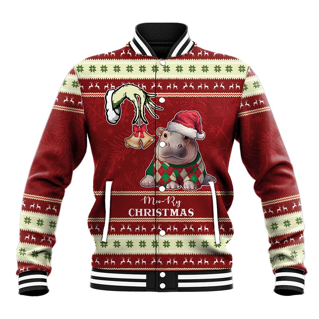 Moo Deng Moo-Ry Christmas Baseball Jacket Santa Baby Pygmy Hippo LT9 - Wonder Print Shop