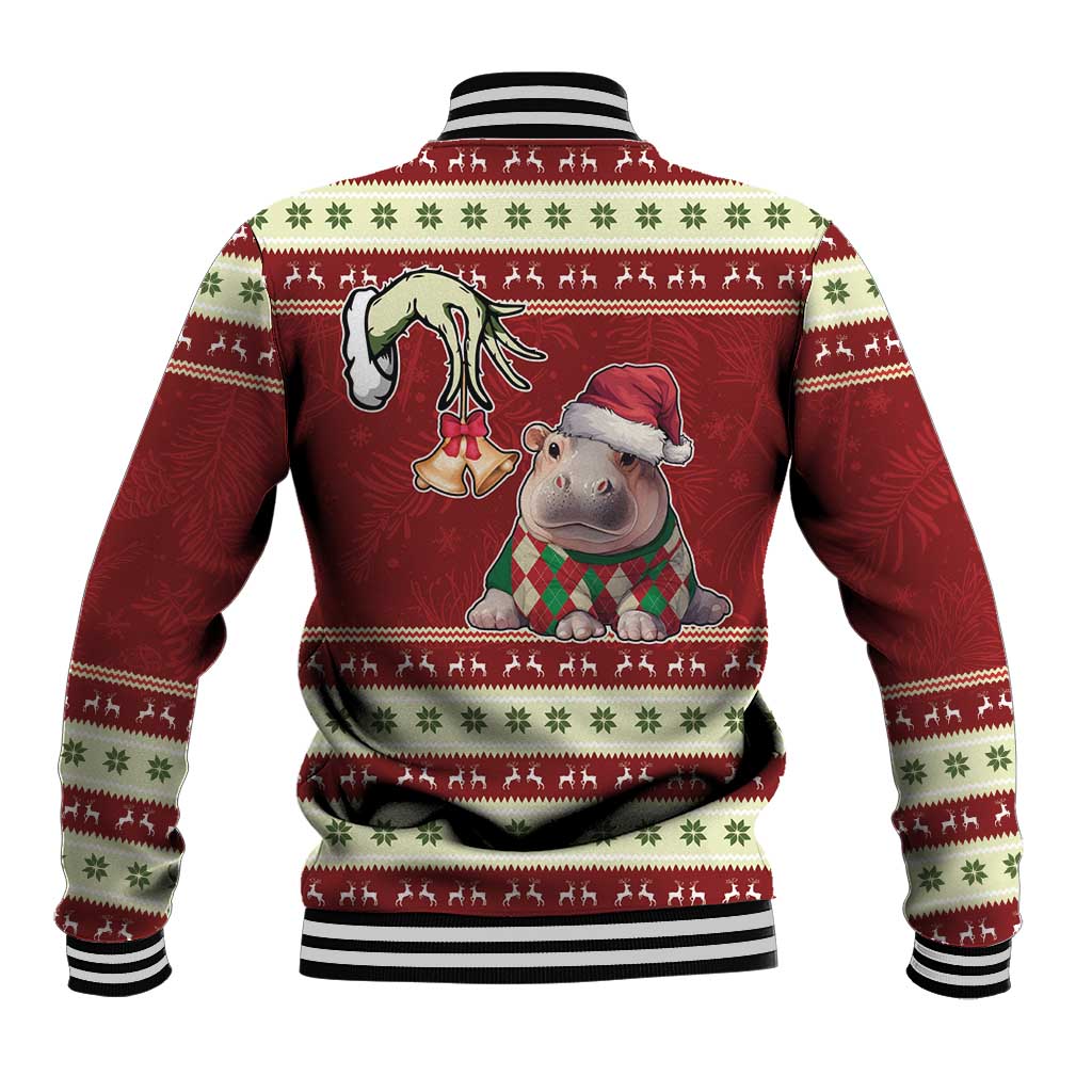 Moo Deng Moo-Ry Christmas Baseball Jacket Santa Baby Pygmy Hippo LT9 - Wonder Print Shop